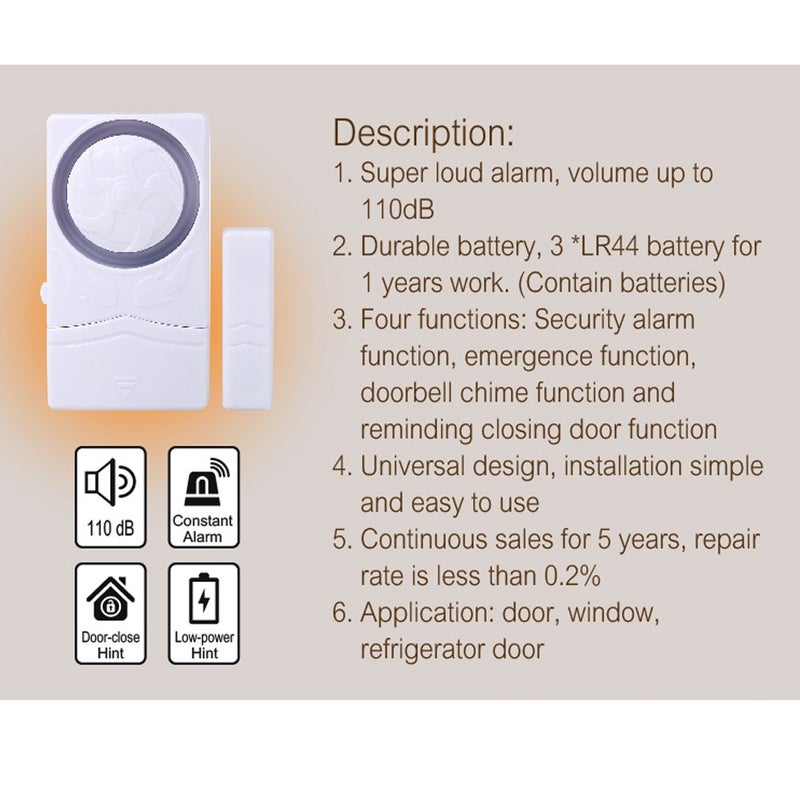 HENDUN Wireless Home Security burglar alarm, Magnetic Sensor Door Window Alarm, Super Loud 110dB, Pool Door Alarm for Kids Pack of 4 - Image 4